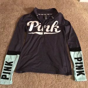 Fleece-lined colorblock PINK quarter-zip